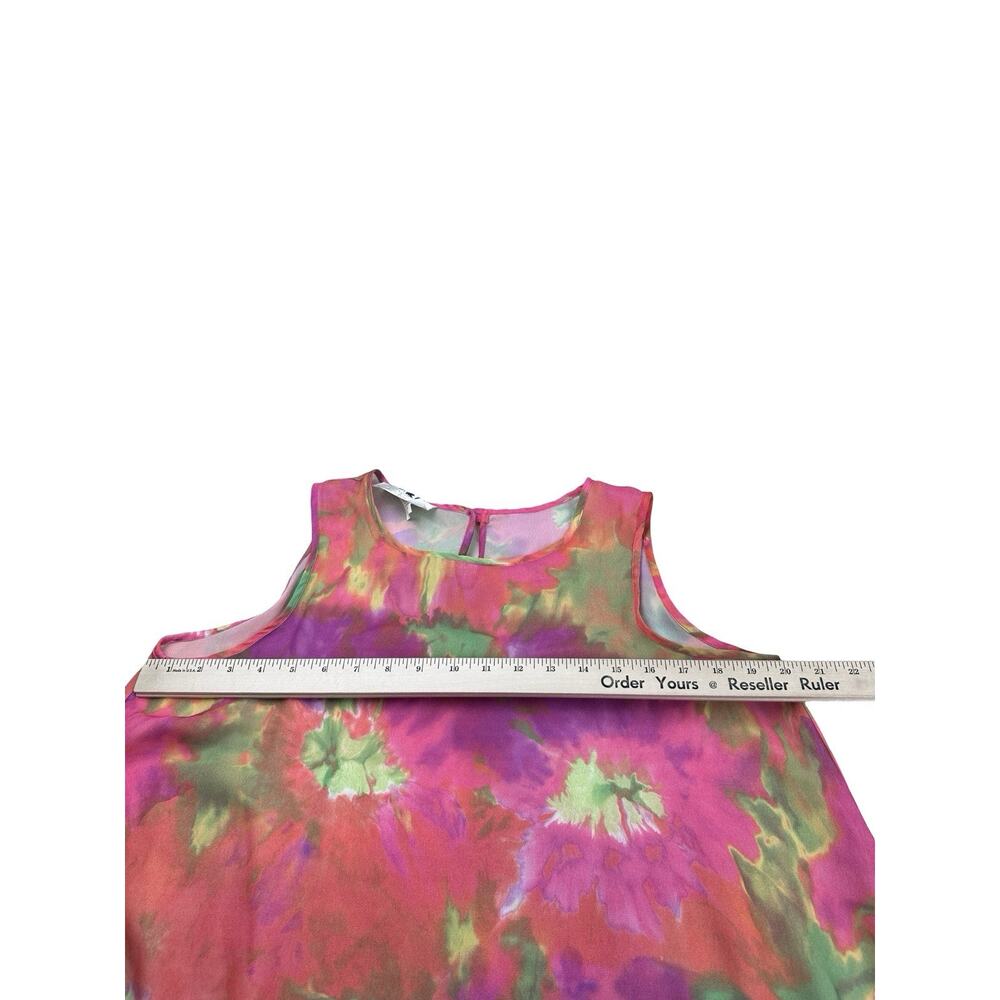 BCBG Paris Sheer Mini Shift Dress Tie Dye Pink Green Boho Sleeveless Sz M - Picture 3 of 6
